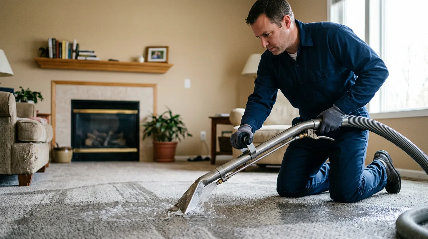 Water damage restoration technician working near Leon, OK
